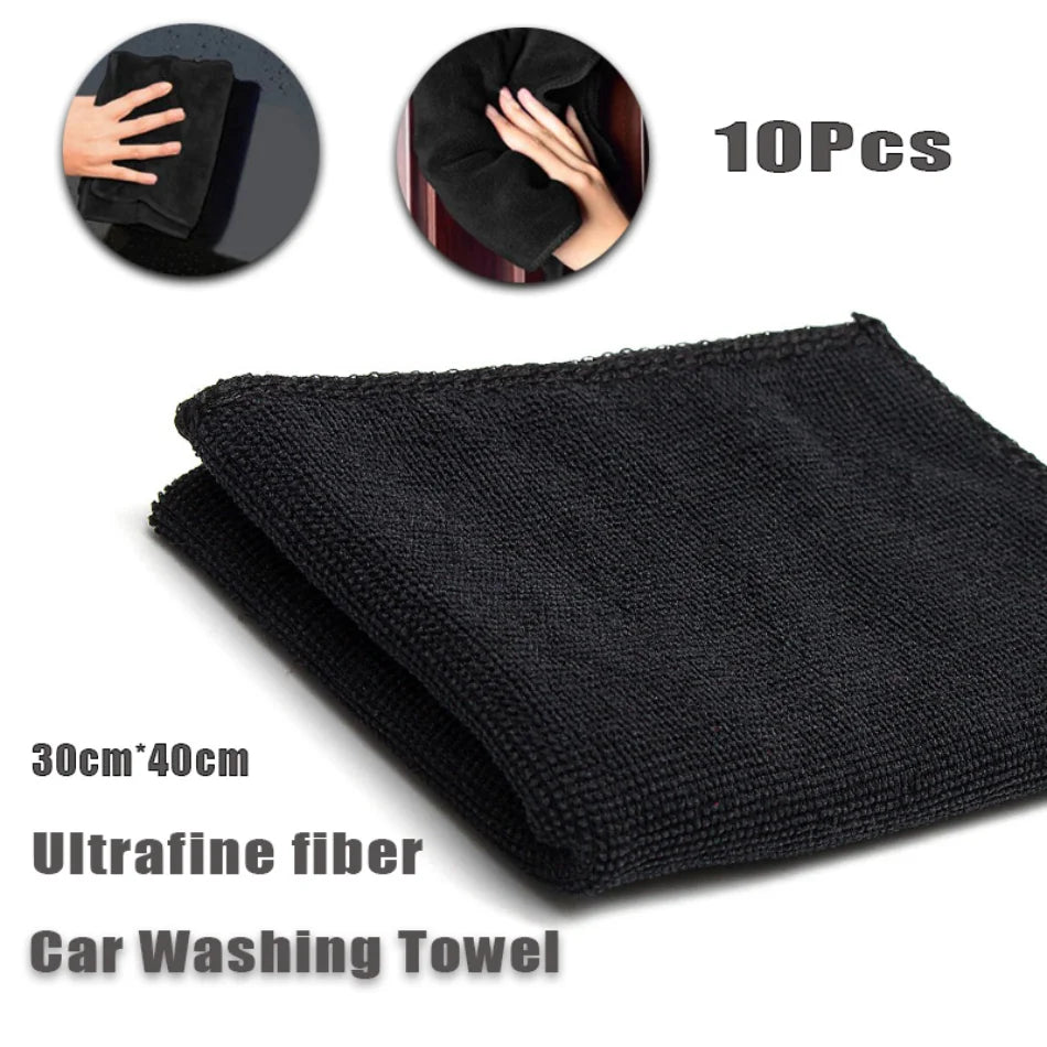 10/20Pcs Car Care Polishing Wash Towels Microfibers Sponges Car Detailing Cleaning Soft Cloths Home Window 30x40cm Black