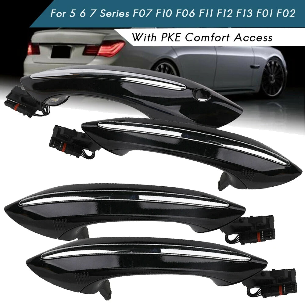 4PCS Black Outer Outside Exterior Keyless Entry Door Handle Set For BMW 5 6 7 Series F07 F10 F11 F06 F12 F13 F01 F02 51217231931