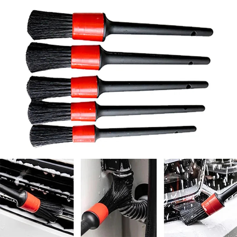 5PCS Car Brushes Car Detailing Brush Set Long Soft Bristle For Car Cleaning Detailing Brush Dashboard Air Outlet Wheel Brush